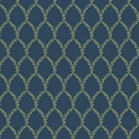 Blue & Green Laurel Floral Lattice Rifle Paper Wallpaper