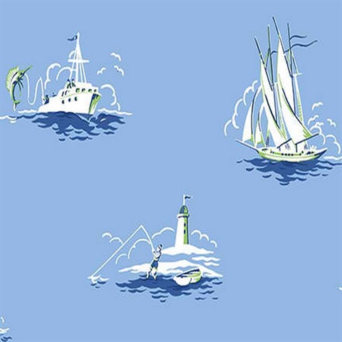 Blue & Green Lighthouse & Yacht Wallpaper