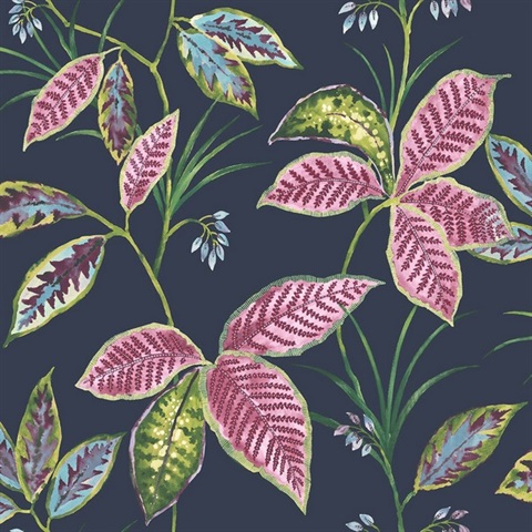 Blue, Green & Pink Commercial Leaves Wallpaper