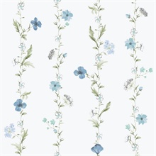 Blue & Green Vertical Vine Stripe Floral Wallpaper