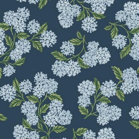 Blue, Green & White Hydrangea Floral Rifle Paper Wallpaper