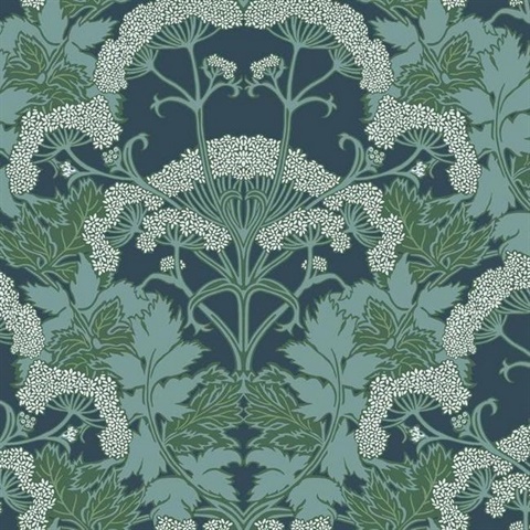 Blue & Green Yarrow Nouveau Wallpaper