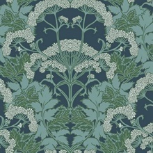 Blue &amp; Green Yarrow Nouveau Wallpaper