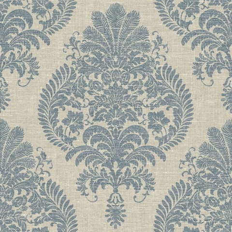 Blue & Grey Antigua Faded Damask Wallpaper