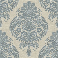 Blue & Grey Antigua Faded Damask Wallpaper