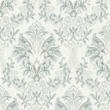 Blue &amp; Grey Bold Borcade Damask Wallpaper