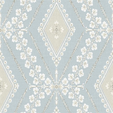 Blue & Grey Charleston Classical Trellis Wallpaper