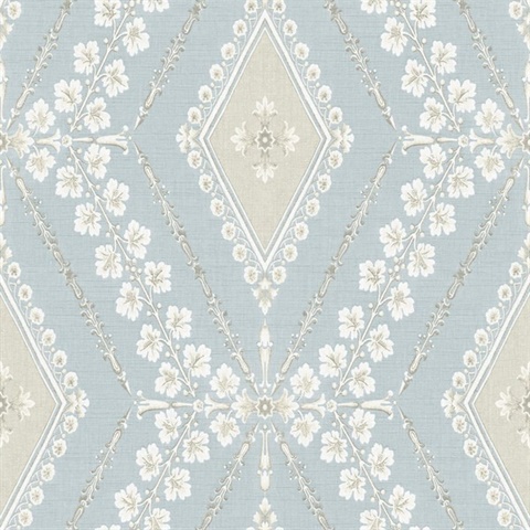 Blue & Grey Charleston Classical Trellis Wallpaper