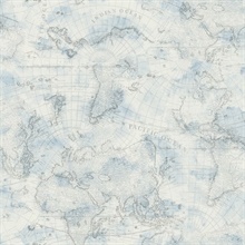 Blue & Grey Coastal Map Peel and Stick Wallpaper