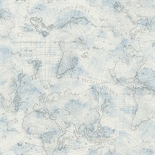 Blue &amp; Grey Coastal Map Peel and Stick Wallpaper