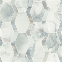 Blue & Grey Earthbound Marble Watercolor Hexagon Geo Wallpaper