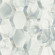 Blue &amp; Grey Earthbound Marble Watercolor Hexagon Geo Wallpaper