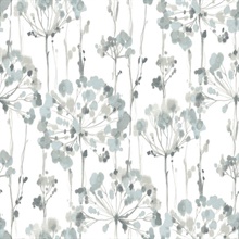 Blue & Grey Flourish Watercolor Ikat Floral Wallpaper