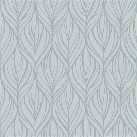 Blue Grey Glitter Palma Leaf Ogee Wallpaper