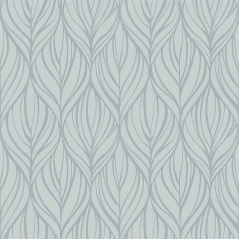 Blue Grey Glitter Palma Leaf Ogee Wallpaper