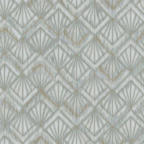 Blue & Grey Modern Shell Metallic Geometric Art Deco Wallpaper