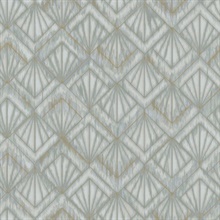 Blue &amp; Grey Modern Shell Metallic Geometric Art Deco Wallpaper