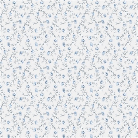 Blue & Grey Small Floral Vine Wallpaper