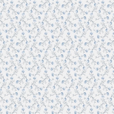 Blue & Grey Small Floral Vine Wallpaper