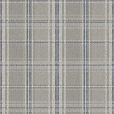 Blue, Grey & White Textured Plaid Wallpaper