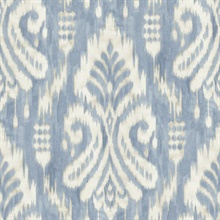 Blue Hawthorne Ikat Weathered Damask Wallpaper