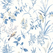 Blue Imperial Garden Blue Botanical Bird Wallpaper