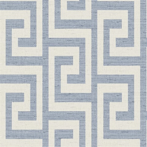 Blue Lake Luna Retreat Greek Key Linen Texture Wallpaper