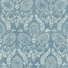 Blue Laurel Leaf Damask Wallpaper