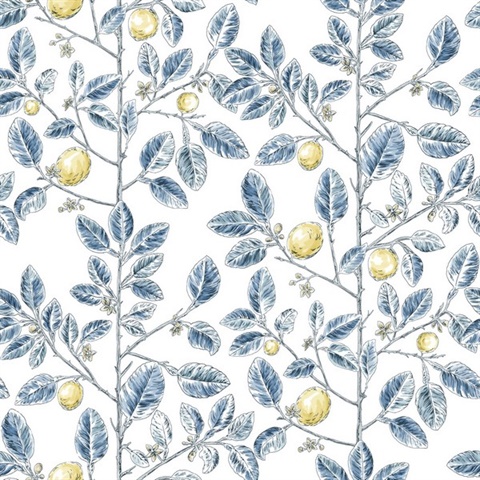 Blue Lemon Tree Toile Wallpaper