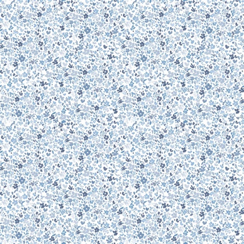 Blue Mini Mod Watercolor Painted Floral Wallpaper