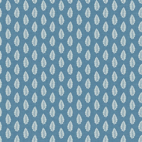 Blue Modern Leaf Stripe On Linen Wallpaper