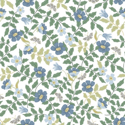 Blue & Off White Primrose Peel and Stick Wallpaper
