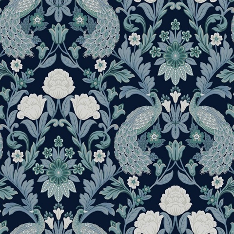 Blue Plume Dynasty Peacock Wallpaper