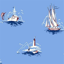 Blue & Red Lighthouse & Yacht Wallpaper