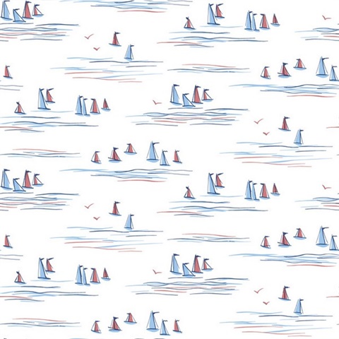 Blue & Red Sailboats Full Sails Wallpaper