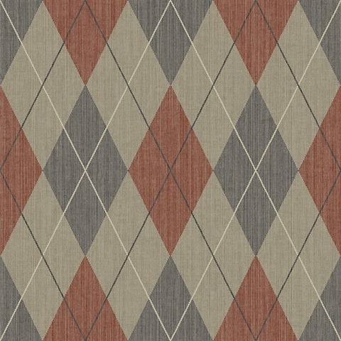 Blue, Red & Taupe Textured Argyle Wallpaper
