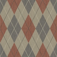 Blue, Red &amp; Taupe Textured Argyle Wallpaper