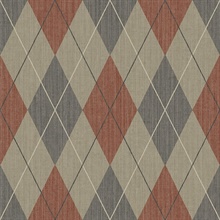 Blue, Red & Taupe Textured Argyle Wallpaper