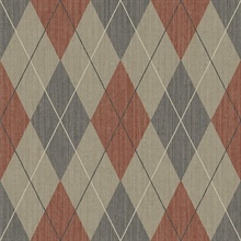 Blue, Red & Taupe Textured Argyle Wallpaper