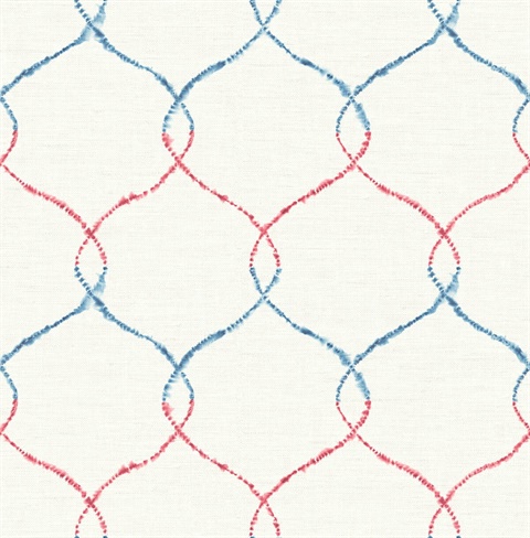 Blue, Red & White Commercial Lattice Wallpaper