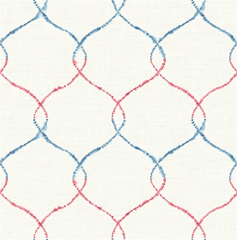 Blue, Red & White Commercial Lattice Wallpaper