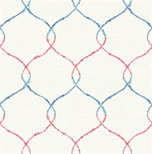 Blue, Red & White Commercial Lattice Wallpaper