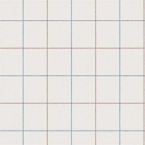 Blue, Red, White Skinny Lined Ginham Wallpaper