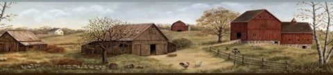 Blue Rolling Green Farmstead Portrait Border