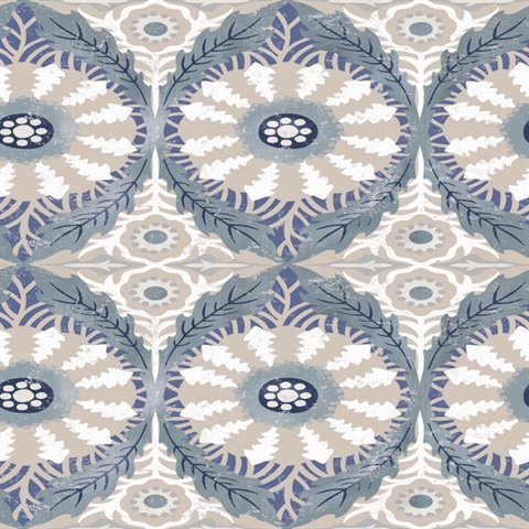 Blue Savarin Bohemain Damask Wallpaper