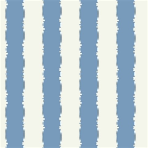 Blue Scalloped Vertical Beach Stripe Wallpaper
