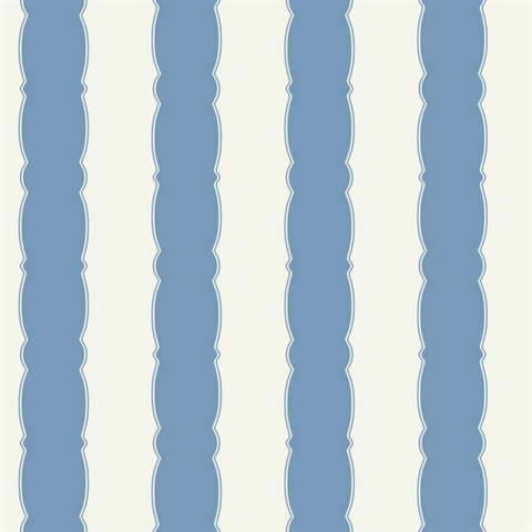 Blue Scalloped Vertical Beach Stripe Wallpaper