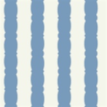 Blue Scalloped Vertical Beach Stripe Wallpaper