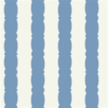 Blue Scalloped Vertical Beach Stripe Wallpaper