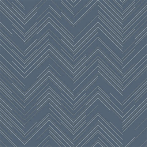 Blue & Silver Modern Chevron Line Wallpaper